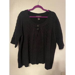 22/24 W Venezia Black Short Sleeve 2 Button Cotton Cardigan Sweater 22/24W Black